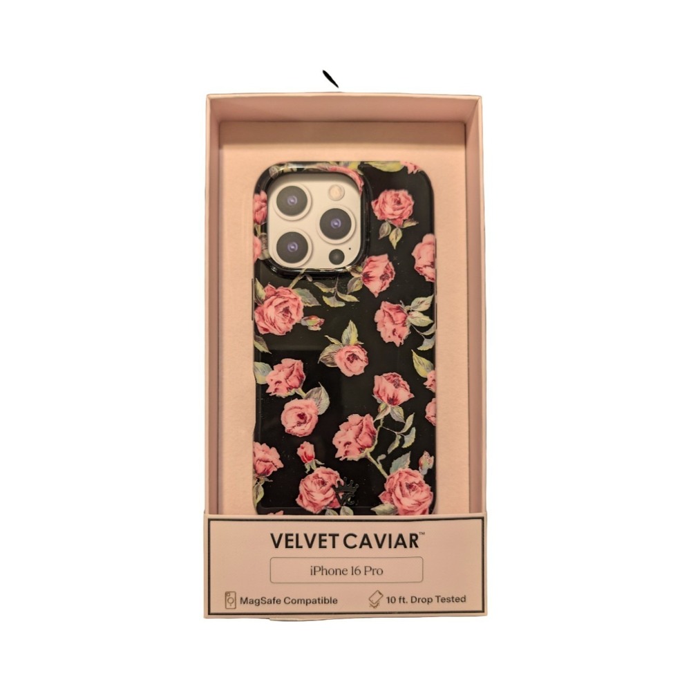 Cc3-N VELVET CAVIAR Apple iPhone 16‎ Pro MagSafe Case Black & Pink Rose Floral